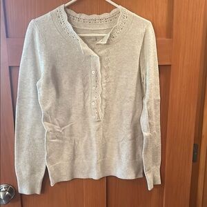 LOFT Cream Cardigan Sweater with Soft Knit